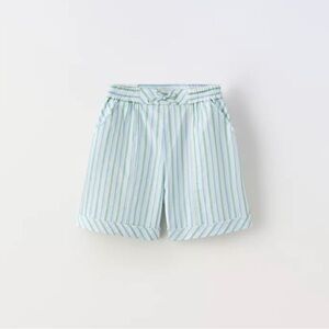 NWT Zara Kids Striped Bermuda Shorts with Blue and Green Accents- Size 11-12Y